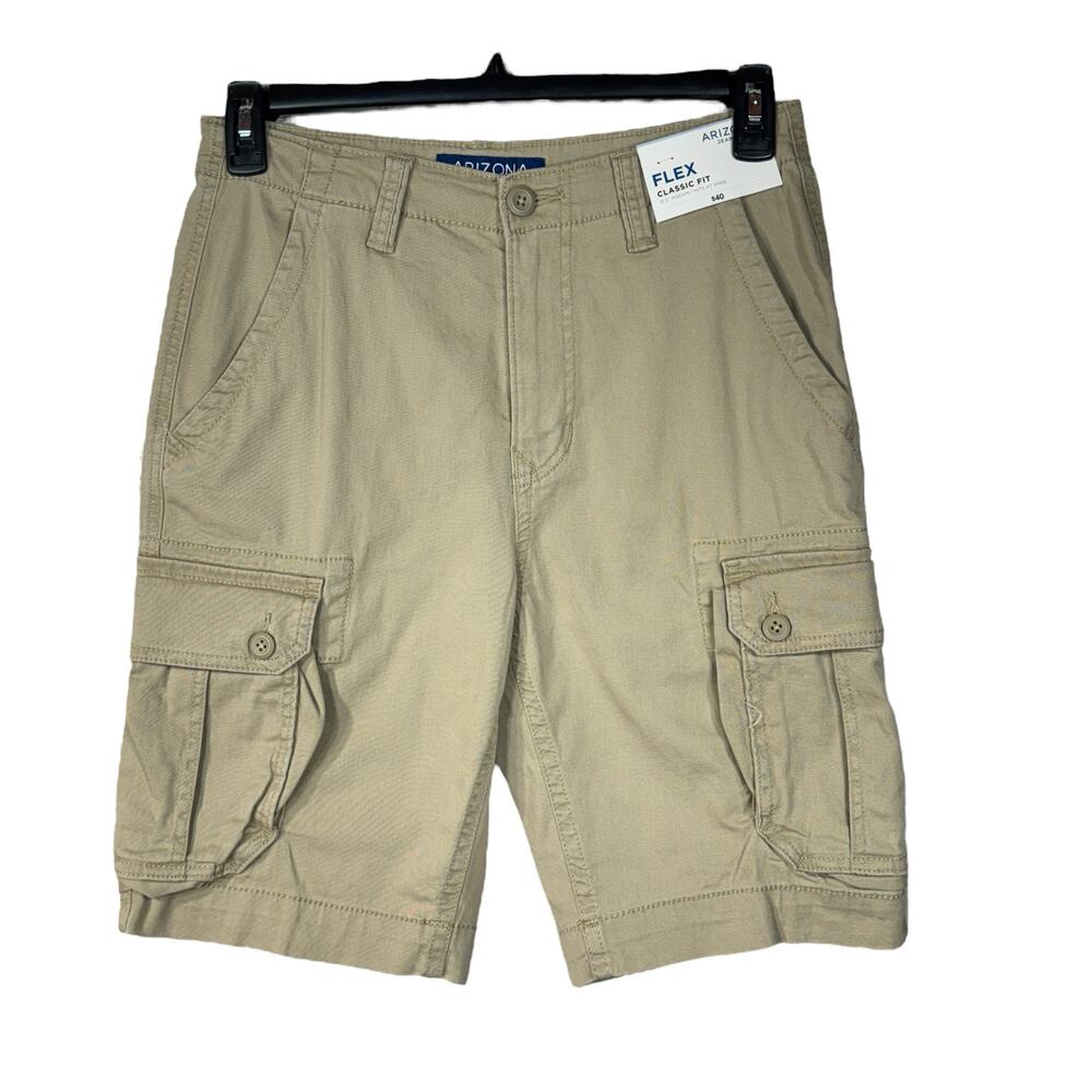 Arizona SZ W29 Flex Classic Fit Mens Cargo Shorts Zip-Fly British Khaki Tank New